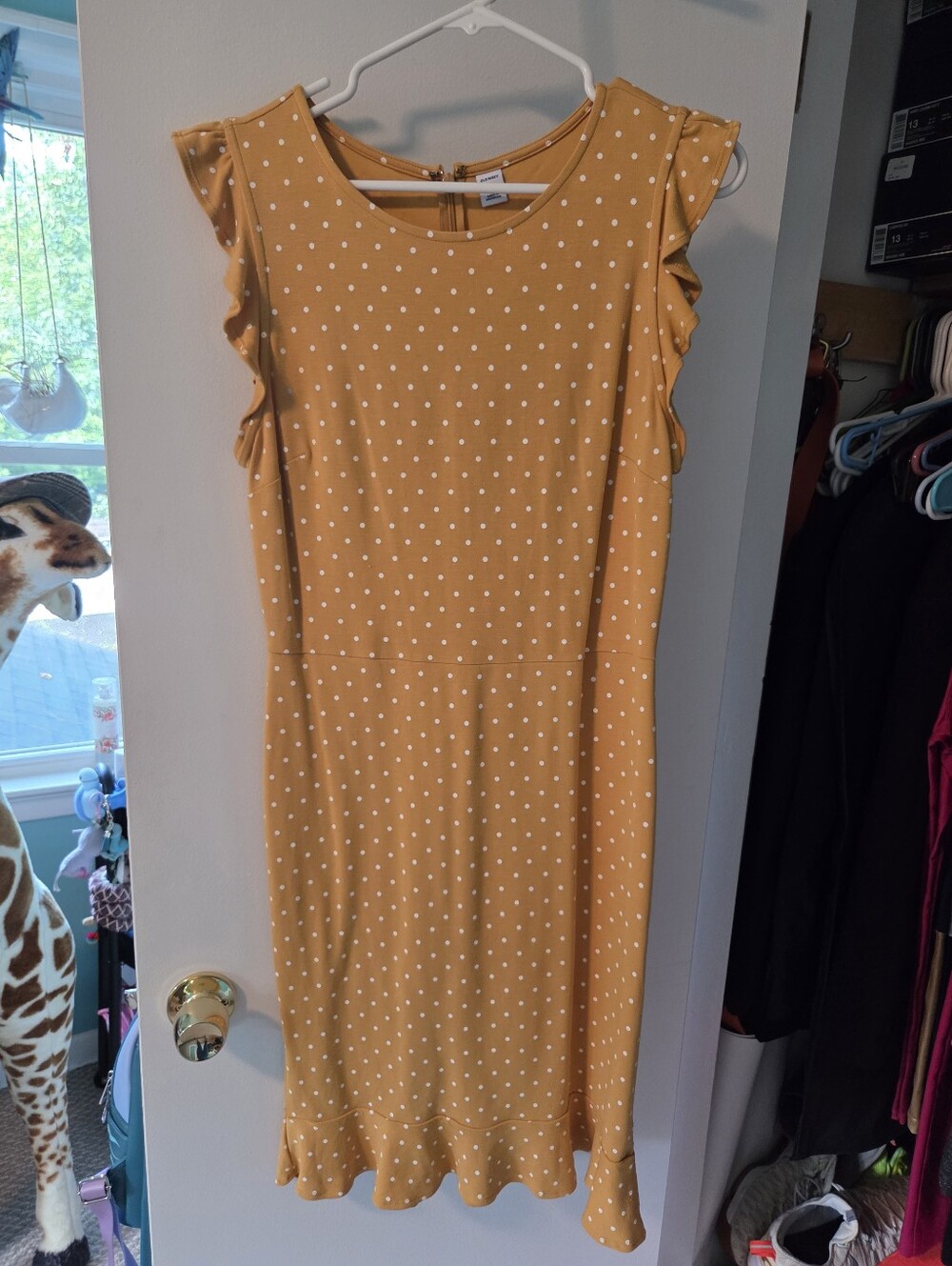 Old Navy Mustard Polka Dot Ruffle Sleeve Midi Dress